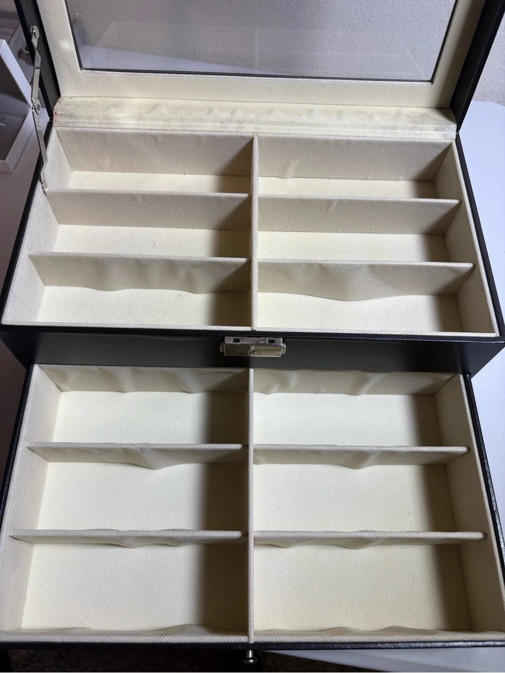 Black Jewelry Organizer Box with Glass Top and Drawer